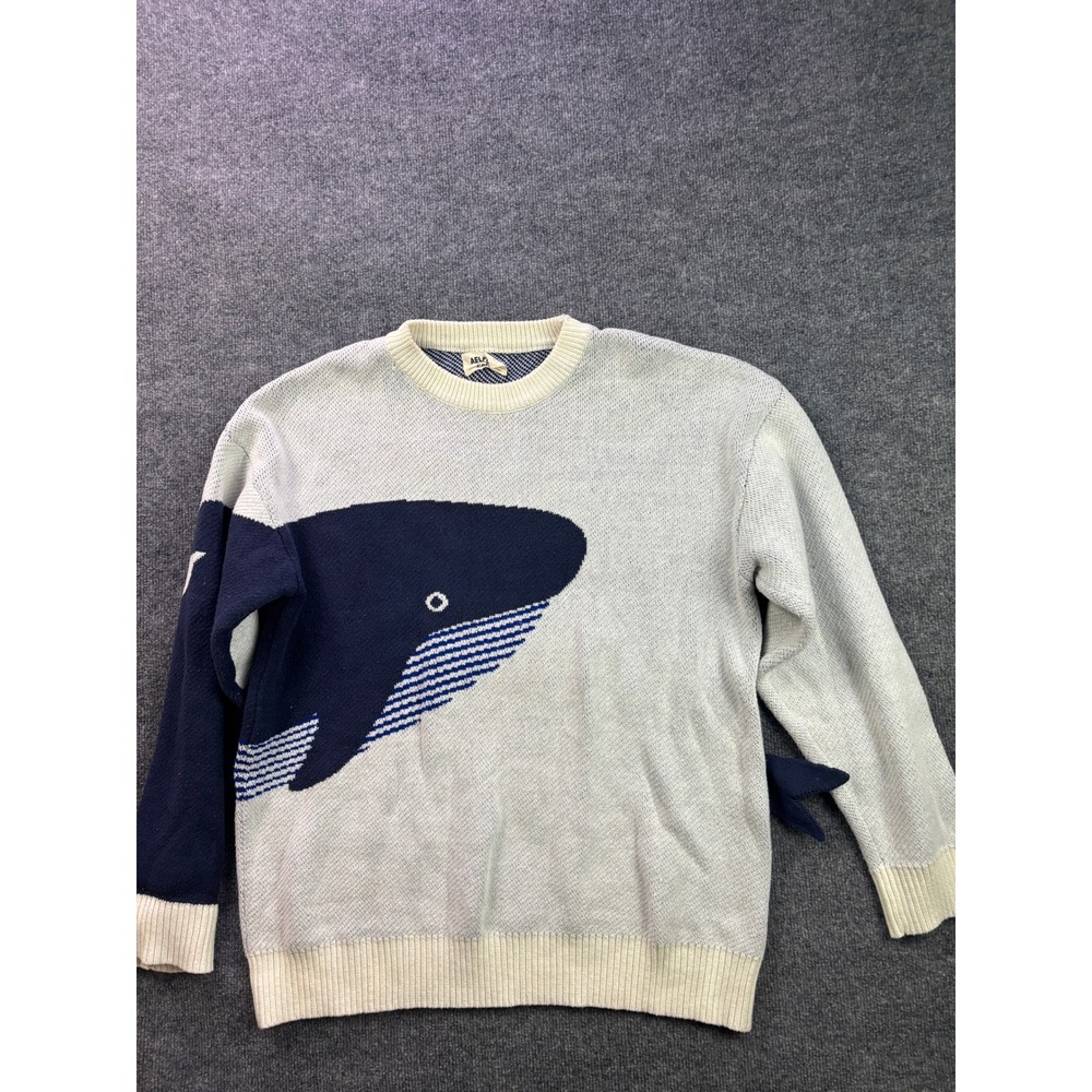 Aelfric Eden Sweater Women XL White Humpback Whale Graphic 3D Fin Crewneck